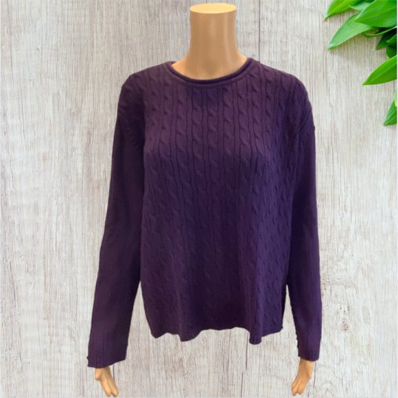 VINTAGE VILLAGER SPORT (LIZ CLAIBORNE) -- Sweater, Purple Cable Knit Long Sleeve - Picture 2 of 12